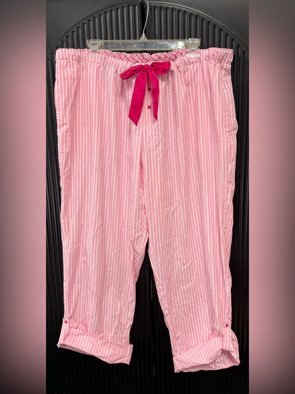 Women's Pink Striped Lounge Pants with Contrast Tie